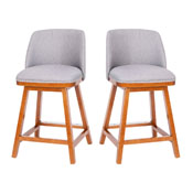 Julia Set of 2 Transitional 24 Inch Faux Linen Upholstered Counter Stools with Silver Nailhead Trim and Walnut Finish Solid Wood Frames, Gray, CH-192162X000-24-GY-GG