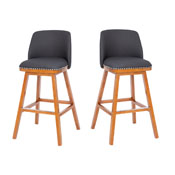 Julia Set of 2 Transitional 30 Inch Faux Linen Upholstered Barstools with Silver Nailhead Trim and Walnut Finish Solid Wood Frames, Charcoal, CH-192162X000-30-CHAR-GG