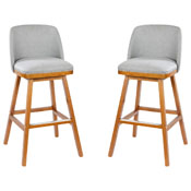 Julia Set of 2 Transitional 30 Inch Faux Linen Upholstered Barstools with Silver Nailhead Trim and Walnut Finish Solid Wood Frames, Gray, CH-192162X000-30-GY-GG