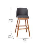 Julia Set of 2 Transitional 30 Inch LeatherSoft Upholstered Barstools with Silver Nailhead Trim and Walnut Finish Solid Wood Frames, Gray, CH-192162X000PU-30-GY-GG