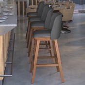 Julia Set of 2 Transitional 30 Inch LeatherSoft Upholstered Barstools with Silver Nailhead Trim and Walnut Finish Solid Wood Frames, Gray, CH-192162X000PU-30-GY-GG