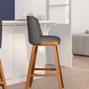 Julia Set of 2 Transitional 30 Inch LeatherSoft Upholstered Barstools with Silver Nailhead Trim and Walnut Finish Solid Wood Frames, Gray, CH-192162X000PU-30-GY-GG