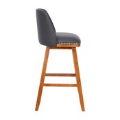 Julia Set of 2 Transitional 30 Inch LeatherSoft Upholstered Barstools with Silver Nailhead Trim and Walnut Finish Solid Wood Frames, Gray, CH-192162X000PU-30-GY-GG