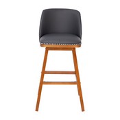 Julia Set of 2 Transitional 30 Inch LeatherSoft Upholstered Barstools with Silver Nailhead Trim and Walnut Finish Solid Wood Frames, Gray, CH-192162X000PU-30-GY-GG