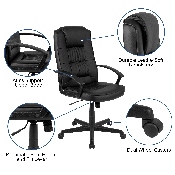 Flash Fundamentals High Back Black LeatherSoft-Padded Task Office Chair with Arms, BIFMA Certified, CH-197051X000-BK-GG