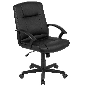Flash Fundamentals Mid-Back Black LeatherSoft-Padded Task Office Chair with Arms, BIFMA Certified, CH-197220X000-BK-GG