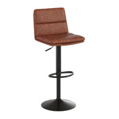 Hughes Commercial Grade Modern Mid-Back Adjustable Height LeatherSoft Channel Stitched Barstools, Set of 2, Cognac, CH-202071-BR-GG
