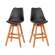 Dana Set of 2 Modern Commercial Counter Stools - Black Plastic Backrest - LeatherSoft Padded Seat - 27 Inch Counter Stools - Walnut Finish Wood Frame, CH-210925-7-BK-GG