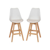 Dana Set of 2 Modern Commercial Counter Stools - White Plastic Backrest - LeatherSoft Padded Seat - 27 Inch Counter Stools - Oak Finish Wood Frame, CH-210925-7-WH-GG