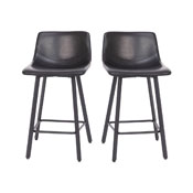 Caleb Modern Armless 24 Inch Counter Height Stools Commercial Grade with Footrests in Black LeatherSoft and Black Matte Metal Frames, Set of 2, CH-212069-24-BK-GG