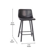 Caleb Modern Armless 24 Inch Counter Height Stools Commercial Grade with Footrests in Black LeatherSoft and Black Matte Metal Frames, Set of 2, CH-212069-24-BK-GG