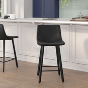 Caleb Modern Armless 24 Inch Counter Height Stools Commercial Grade with Footrests in Black LeatherSoft and Black Matte Metal Frames, Set of 2, CH-212069-24-BK-GG