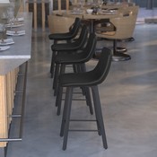 Caleb Modern Armless 24 Inch Counter Height Stools Commercial Grade with Footrests in Black LeatherSoft and Black Matte Metal Frames, Set of 2, CH-212069-24-BK-GG