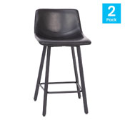Caleb Modern Armless 24 Inch Counter Height Stools Commercial Grade with Footrests in Black LeatherSoft and Black Matte Metal Frames, Set of 2, CH-212069-24-BK-GG