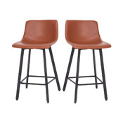 Caleb Modern Armless 24 Inch Counter Height Stools Commercial Grade with Footrests in Cognac LeatherSoft and Black Matte Metal Frames, Set of 2, CH-212069-24-BR-GG