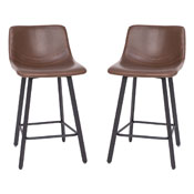 Caleb Modern Armless 24 Inch Counter Height Stools Commercial Grade w/Footrests in Chocolate Brown LeatherSoft and Black Matte Metal Frames, Set of 2, CH-212069-24-DKBR-GG