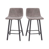 Caleb Modern Armless 24 Inch Counter Height Stools Commercial Grade with Footrests in Gray LeatherSoft and Black Matte Metal Frames, Set of 2, CH-212069-24-GY-GG