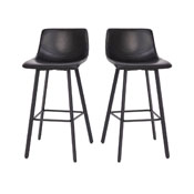 Caleb Modern Armless 30 Inch Bar Height Commercial Grade Barstools with Footrests in Black LeatherSoft and Black Matte Iron Frames, Set of 2, CH-212069-30-BK-GG