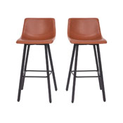 Caleb Modern Armless 30 Inch Bar Height Commercial Grade Barstools with Footrests in Cognac LeatherSoft and Black Matte Iron Frames, Set of 2, CH-212069-30-BR-GG
