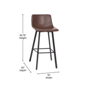 Caleb Modern Armless 30 Inch Bar Height Commercial Grade Barstools with Footrests in Chocolate Brown LeatherSoft and Black Matte Iron Frames, Set of 2, CH-212069-30-DKBR-GG