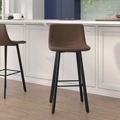 Caleb Modern Armless 30 Inch Bar Height Commercial Grade Barstools with Footrests in Chocolate Brown LeatherSoft and Black Matte Iron Frames, Set of 2, CH-212069-30-DKBR-GG