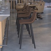 Caleb Modern Armless 30 Inch Bar Height Commercial Grade Barstools with Footrests in Chocolate Brown LeatherSoft and Black Matte Iron Frames, Set of 2, CH-212069-30-DKBR-GG