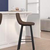 Caleb Modern Armless 30 Inch Bar Height Commercial Grade Barstools with Footrests in Chocolate Brown LeatherSoft and Black Matte Iron Frames, Set of 2, CH-212069-30-DKBR-GG
