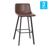 Caleb Modern Armless 30 Inch Bar Height Commercial Grade Barstools with Footrests in Chocolate Brown LeatherSoft and Black Matte Iron Frames, Set of 2, CH-212069-30-DKBR-GG