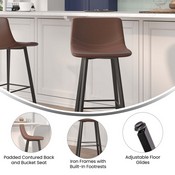 Caleb Modern Armless 30 Inch Bar Height Commercial Grade Barstools with Footrests in Chocolate Brown LeatherSoft and Black Matte Iron Frames, Set of 2, CH-212069-30-DKBR-GG