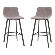 Caleb Modern Armless 30 Inch Bar Height Commercial Grade Barstools with Footrests in Gray LeatherSoft and Black Matte Iron Frames, Set of 2, CH-212069-30-GY-GG