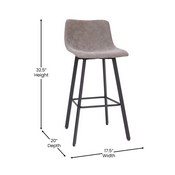 Caleb Modern Armless 30 Inch Bar Height Commercial Grade Barstools with Footrests in Gray LeatherSoft and Black Matte Iron Frames, Set of 2, CH-212069-30-GY-GG