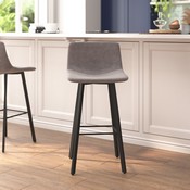 Caleb Modern Armless 30 Inch Bar Height Commercial Grade Barstools with Footrests in Gray LeatherSoft and Black Matte Iron Frames, Set of 2, CH-212069-30-GY-GG