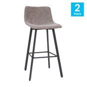 Caleb Modern Armless 30 Inch Bar Height Commercial Grade Barstools with Footrests in Gray LeatherSoft and Black Matte Iron Frames, Set of 2, CH-212069-30-GY-GG