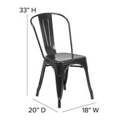 Perry Commercial Grade Black Metal Indoor-Outdoor Stackable Chair with Black Poly Resin Wood Seat, CH-31230-BK-PL1B-GG