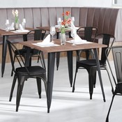 Perry Commercial Grade Black Metal Indoor-Outdoor Stackable Chair with Black Poly Resin Wood Seat, CH-31230-BK-PL1B-GG