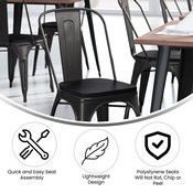 Perry Commercial Grade Black Metal Indoor-Outdoor Stackable Chair with Black Poly Resin Wood Seat, CH-31230-BK-PL1B-GG