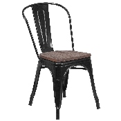Black Metal Stackable Chair with Wood Seat, CH-31230-BK-WD-GG