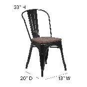 Black Metal Stackable Chair with Wood Seat, CH-31230-BK-WD-GG