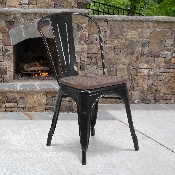 Black Metal Stackable Chair with Wood Seat, CH-31230-BK-WD-GG
