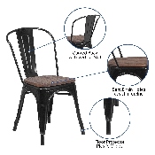 Black Metal Stackable Chair with Wood Seat, CH-31230-BK-WD-GG
