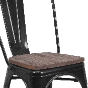Black Metal Stackable Chair with Wood Seat, CH-31230-BK-WD-GG