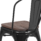 Black Metal Stackable Chair with Wood Seat, CH-31230-BK-WD-GG