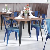 Perry Commercial Grade Blue Metal Indoor-Outdoor Stackable Chair with Teal-Blue Poly Resin Wood Seat, CH-31230-BL-PL1C-GG