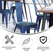 Perry Commercial Grade Blue Metal Indoor-Outdoor Stackable Chair with Teal-Blue Poly Resin Wood Seat, CH-31230-BL-PL1C-GG