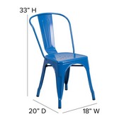 Perry Commercial Grade Blue Metal Indoor-Outdoor Stackable Chair with Teak Poly Resin Wood Seat, CH-31230-BL-PL1T-GG