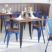 Perry Commercial Grade Blue Metal Indoor-Outdoor Stackable Chair with Teak Poly Resin Wood Seat, CH-31230-BL-PL1T-GG