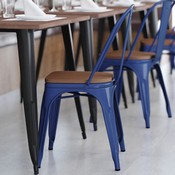 Perry Commercial Grade Blue Metal Indoor-Outdoor Stackable Chair with Teak Poly Resin Wood Seat, CH-31230-BL-PL1T-GG