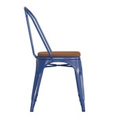 Perry Commercial Grade Blue Metal Indoor-Outdoor Stackable Chair with Teak Poly Resin Wood Seat, CH-31230-BL-PL1T-GG