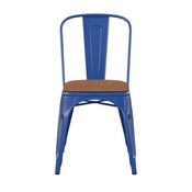 Perry Commercial Grade Blue Metal Indoor-Outdoor Stackable Chair with Teak Poly Resin Wood Seat, CH-31230-BL-PL1T-GG
