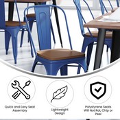 Perry Commercial Grade Blue Metal Indoor-Outdoor Stackable Chair with Teak Poly Resin Wood Seat, CH-31230-BL-PL1T-GG